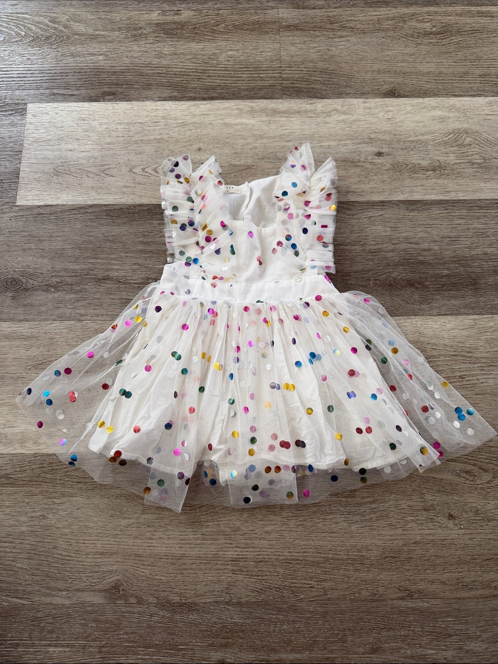 Kids White Polka Dot Tulle Party Dress